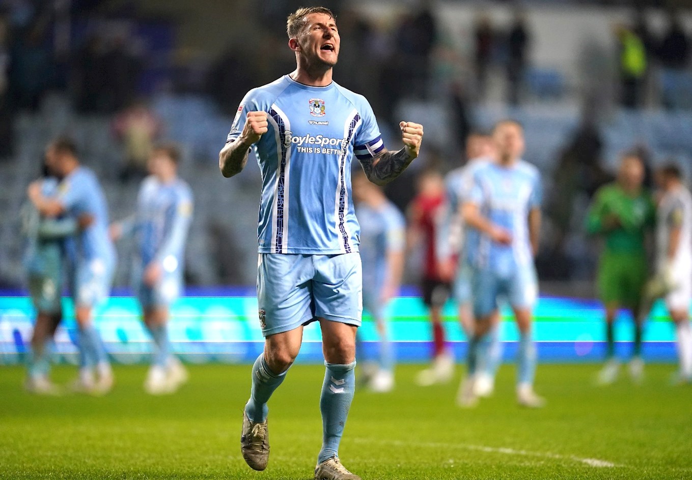 Kyle McFadzean of Coventry City celebrates following the Sky Bet News  Photo - Getty Images